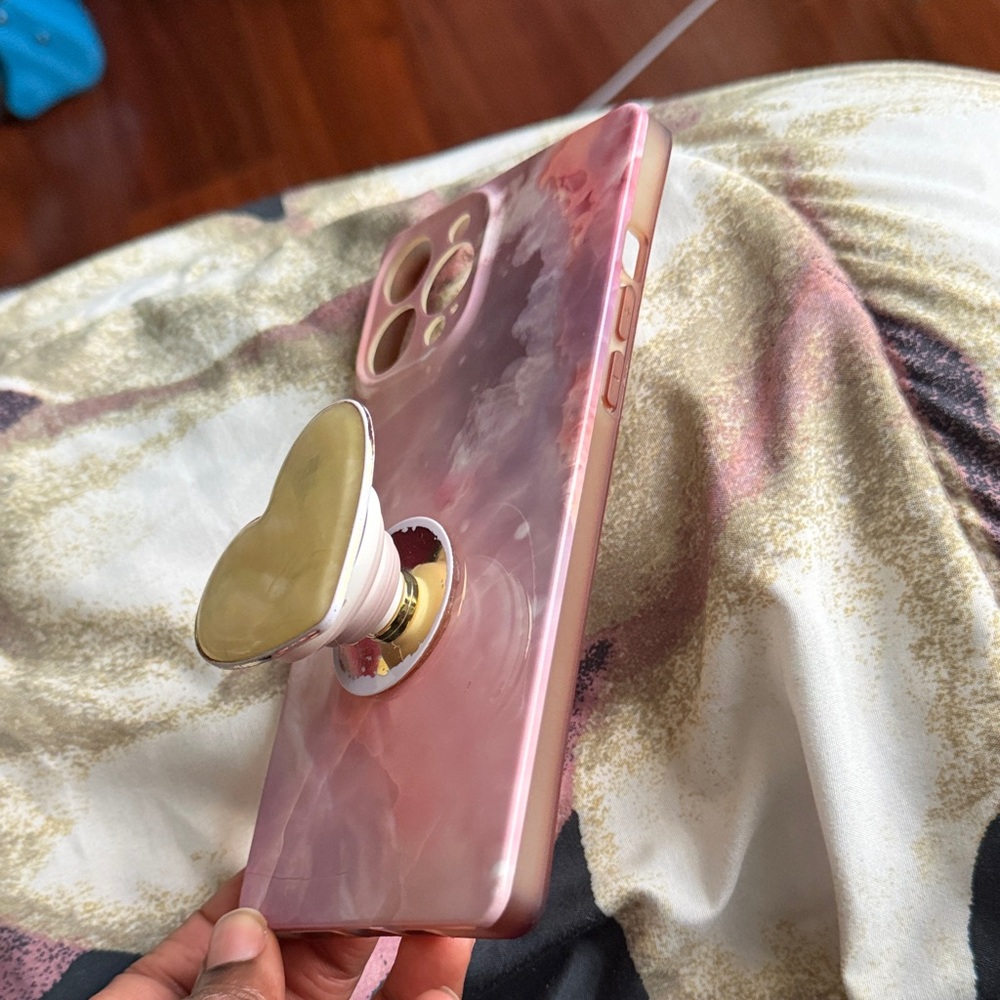 Pink Marble Phone Case with Heart Stand